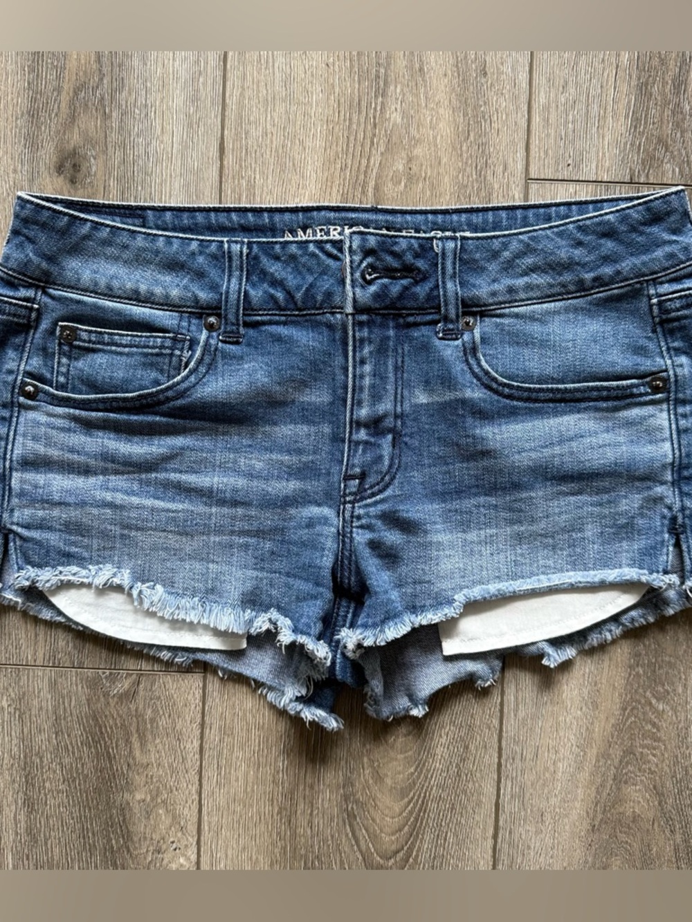 American Eagle Outfitters Blue Denim Cutoff Shorts with Frayed Hem
